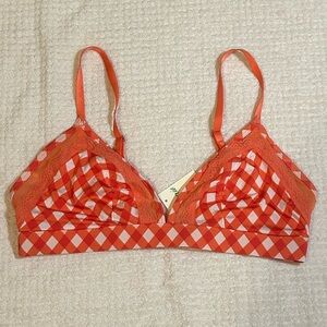 NWT Aerie Gingham Lace Trim Bra — Orange  Red & White Check, Size L
